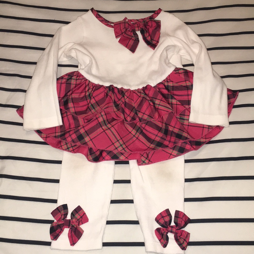 Toddler 18M white and red plaid tunic and pants